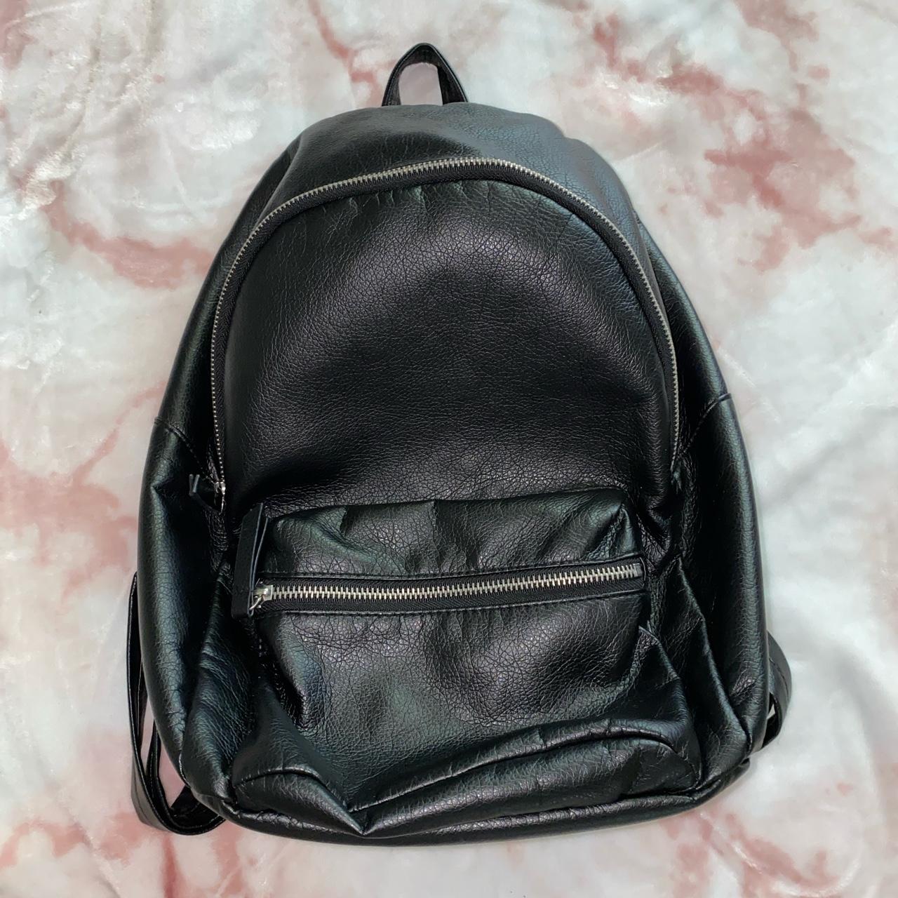 black faux leather backpack can't recall where it's - Depop