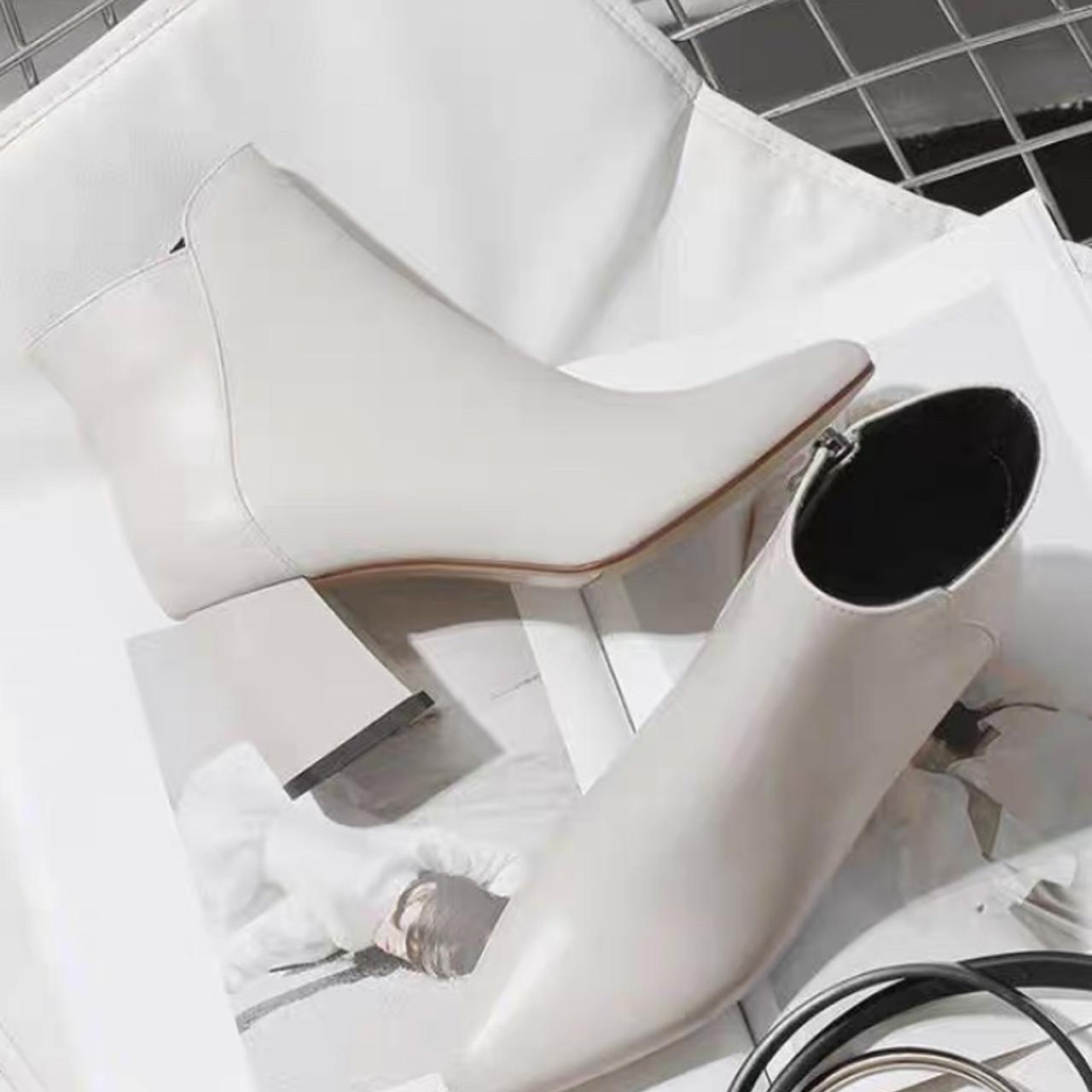 Cream White color Leather Ankle boots Size 3 Only... - Depop