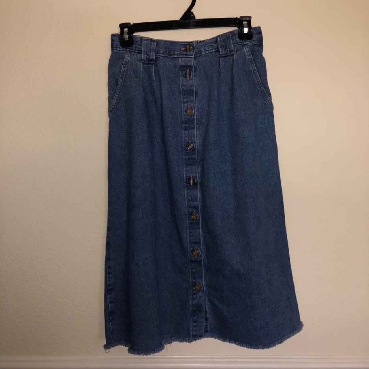 Vintage jean skirt. Button up front with 2 side... - Depop