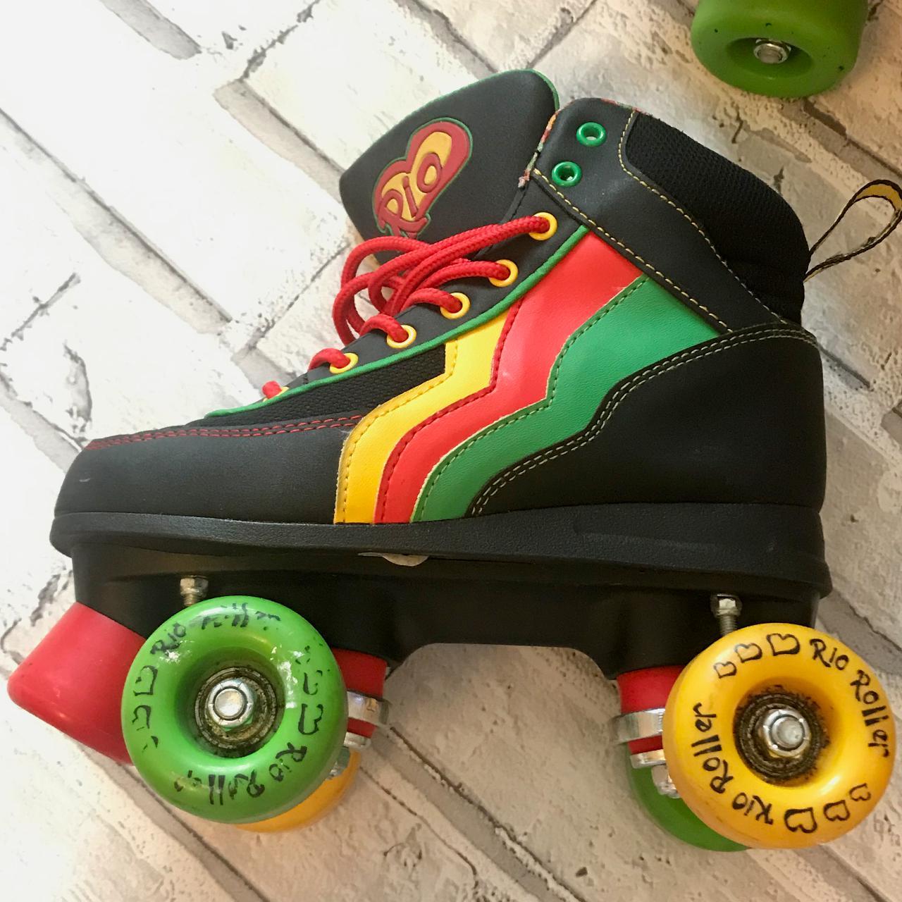 Rio Roller Skates Guava Rasta Black/Red UK Sizes 2... Depop