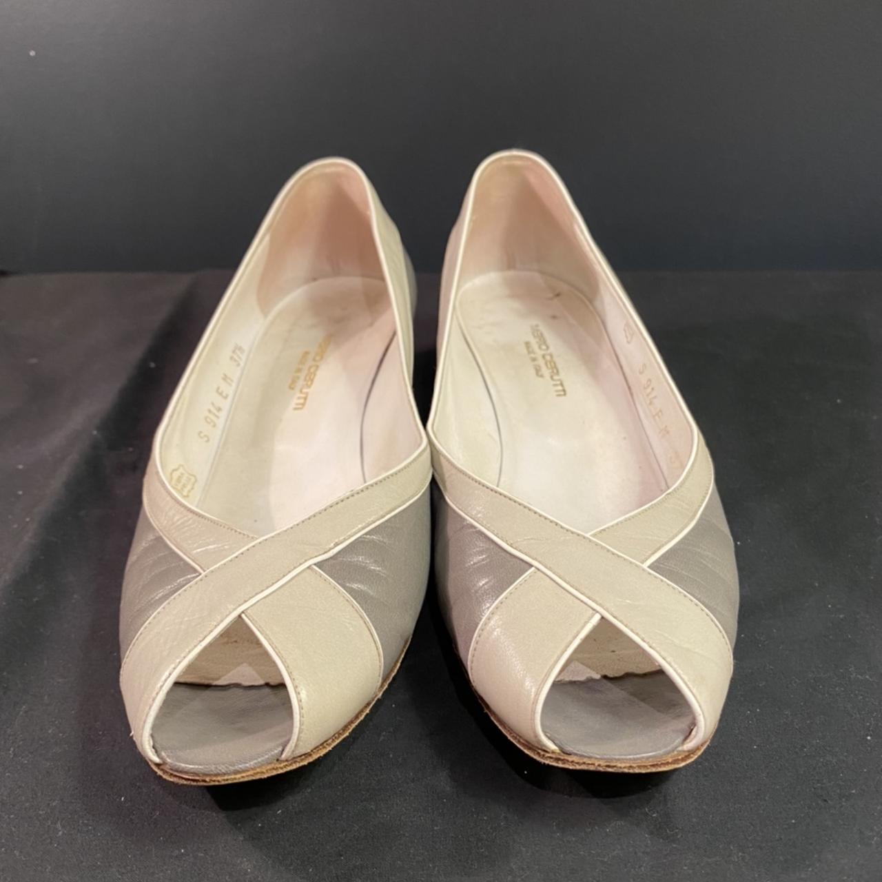MARIO CERUTTI GREY AND CREAM COURT SHOE WITH CROSS... - Depop