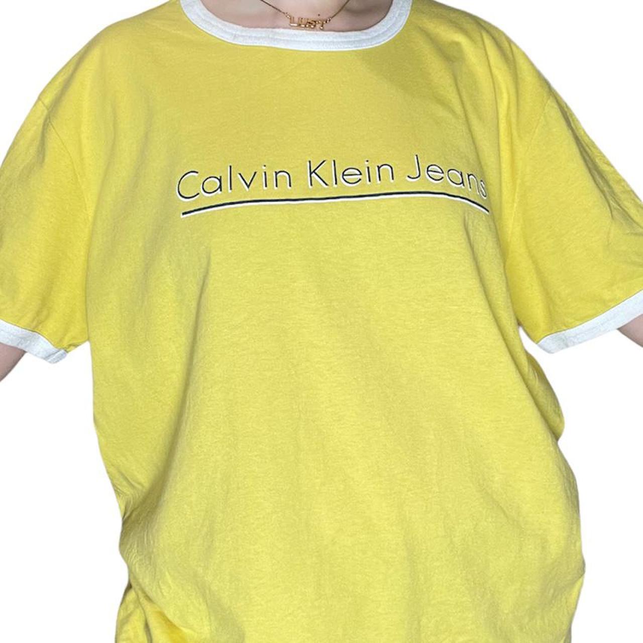 🛹 00s Calvin Klein yellow ringer tee 🛹 bright yellow... - Depop