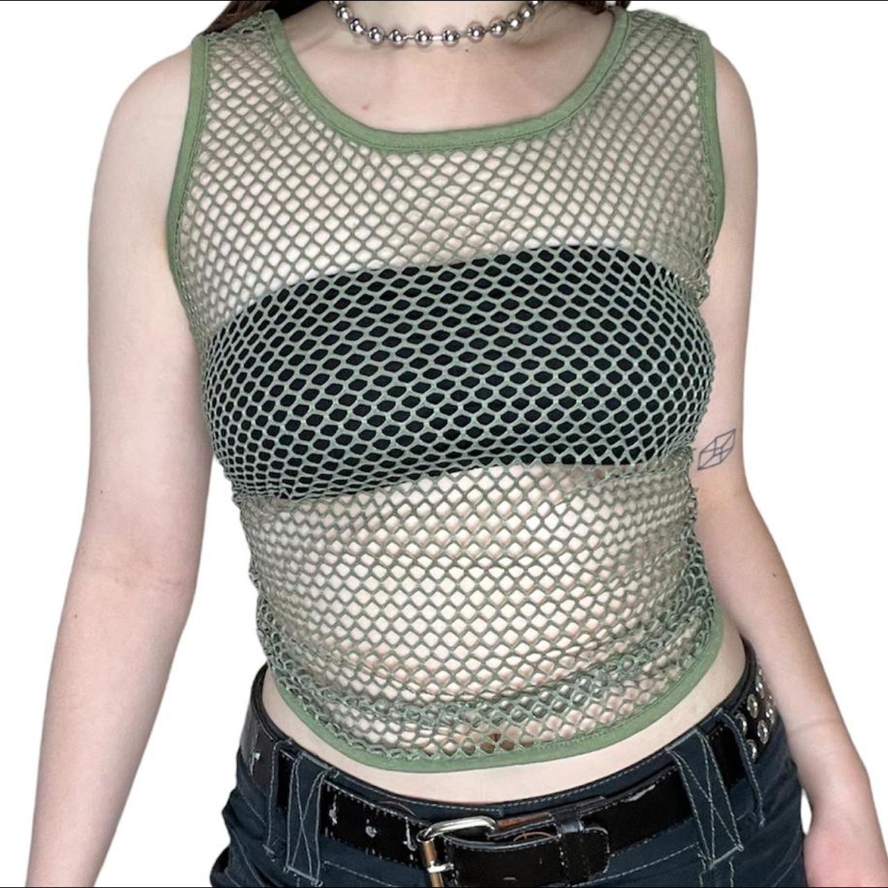 🐉 00s vintage khaki tank 🐉 army green mesh... Depop