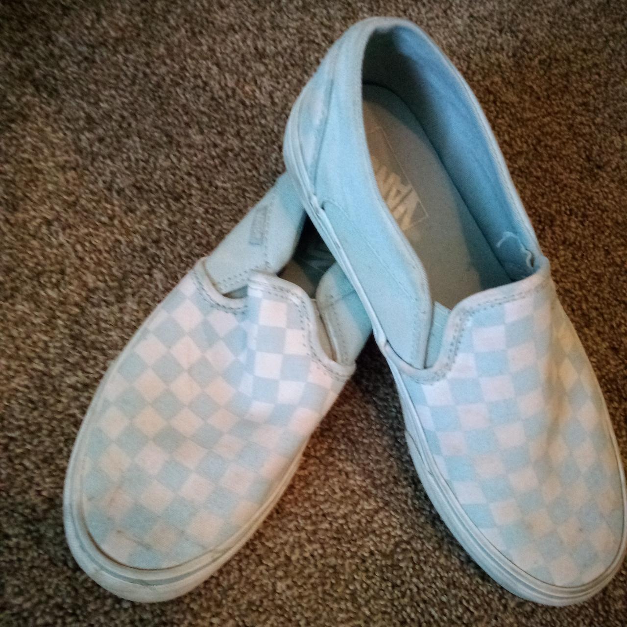 Vans slip on hot sale checkered baby blue