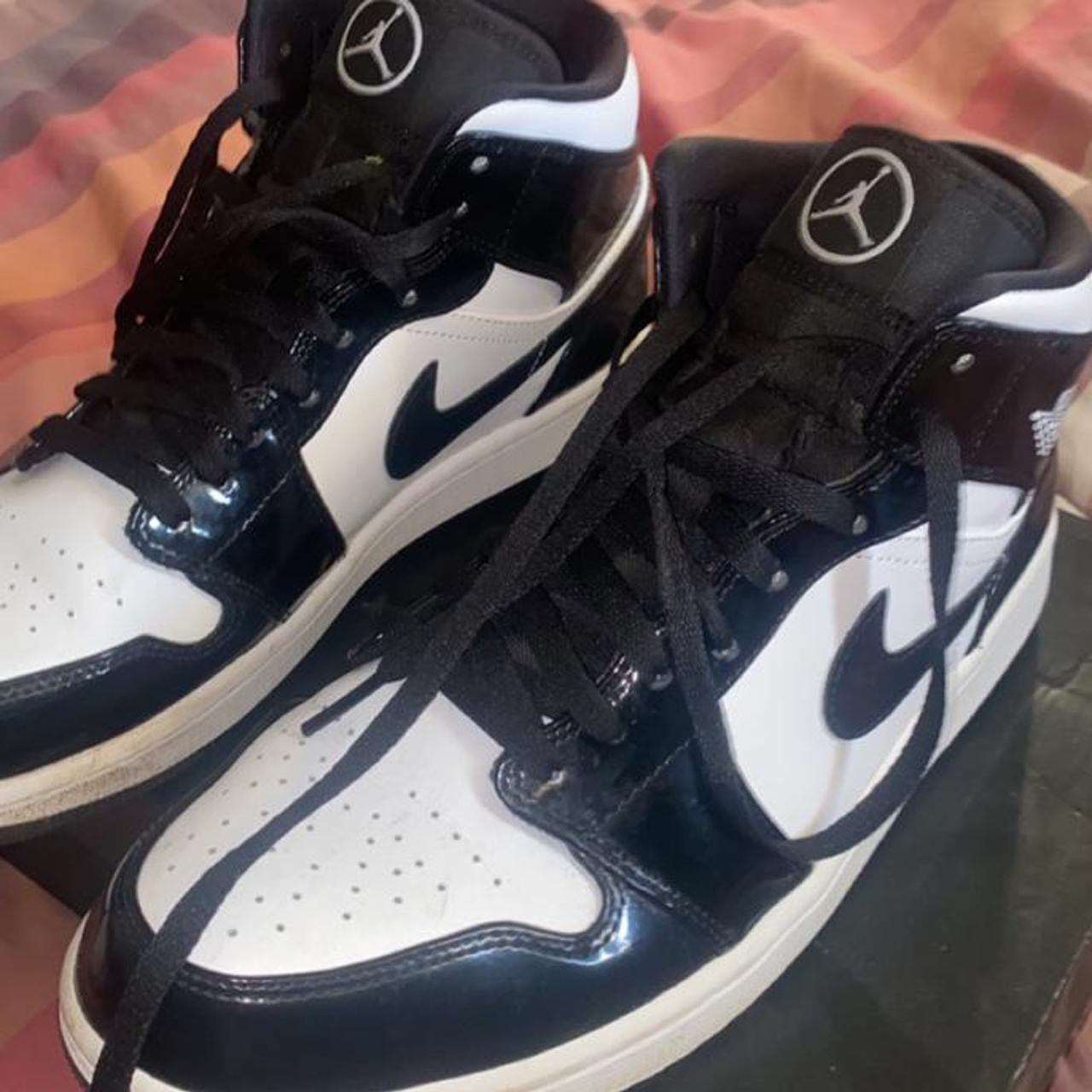 Black and discount white shiny jordans