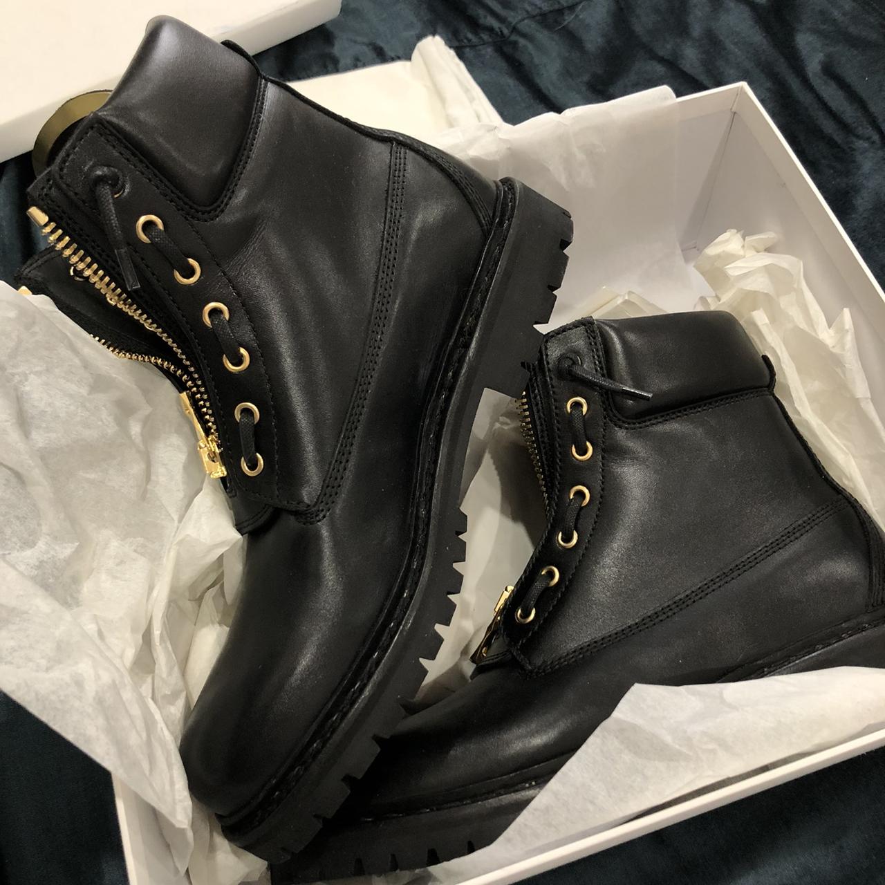 Balmain black and discount gold leather taiga boots