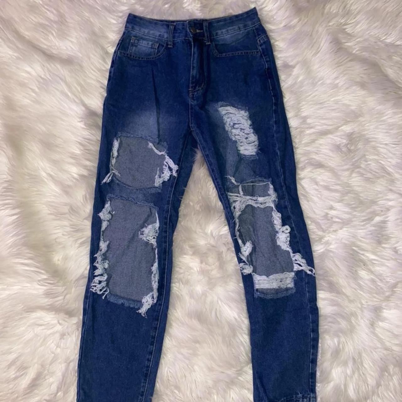 Dark Blue Ripped Jeans With Holes. Super Cute With - Depop