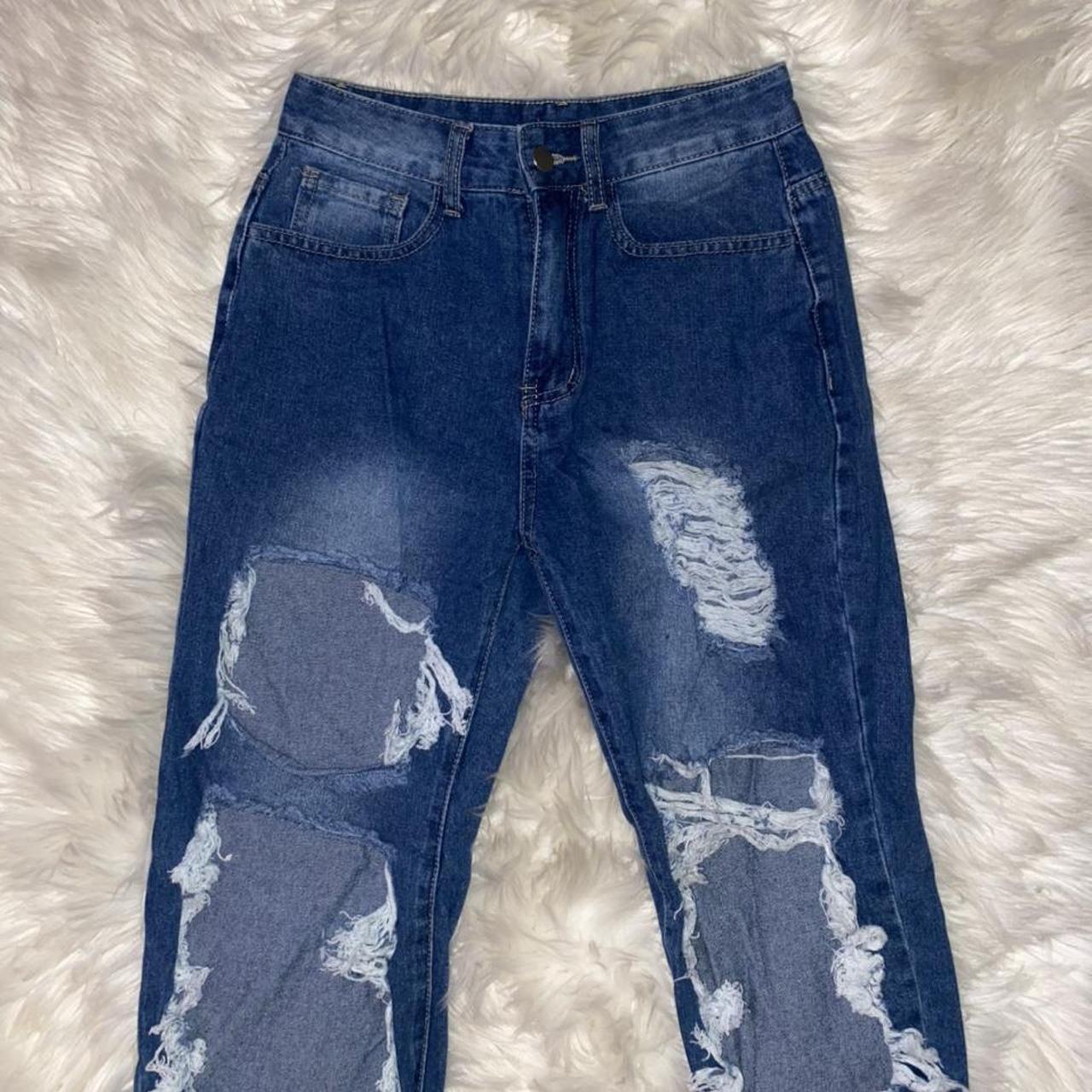 Dark blue ripped jeans with holes. Super cute with... - Depop