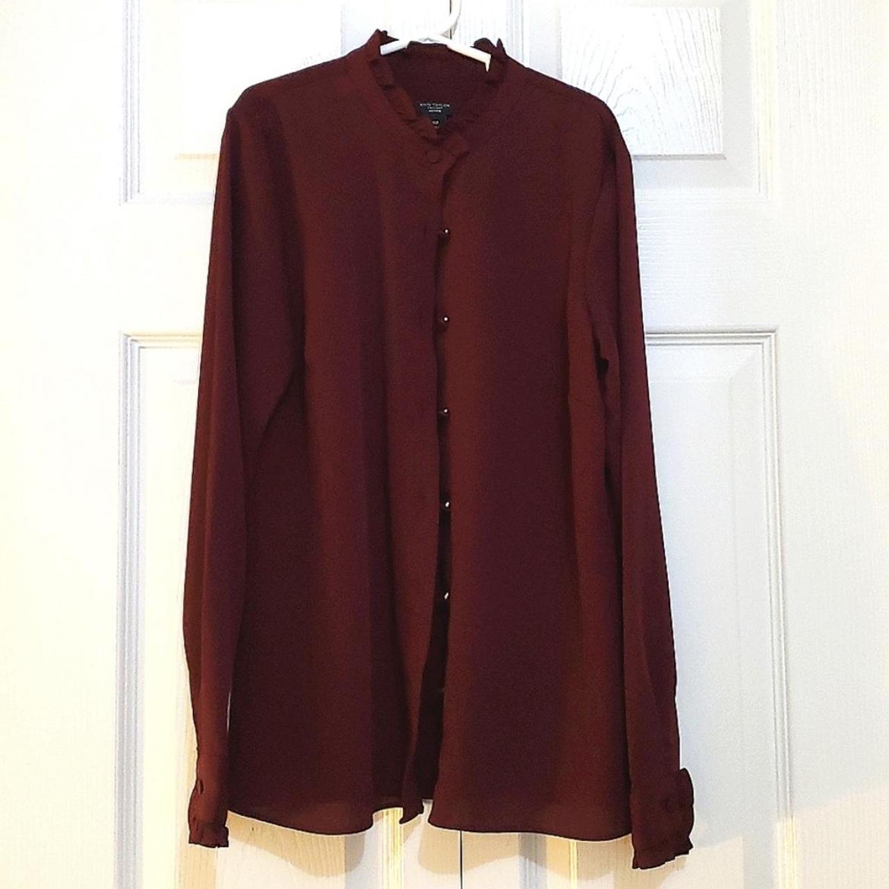 ANN TAYLOR BLOUSE Long sleeve, maroon/ burgundy... - Depop