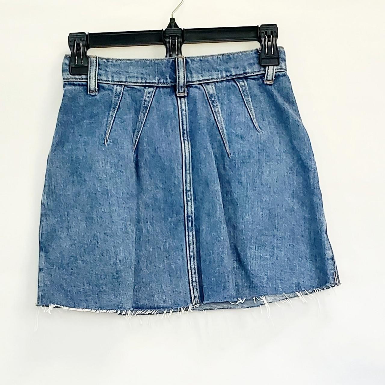 Free People pleated denim mini skirt with front... - Depop