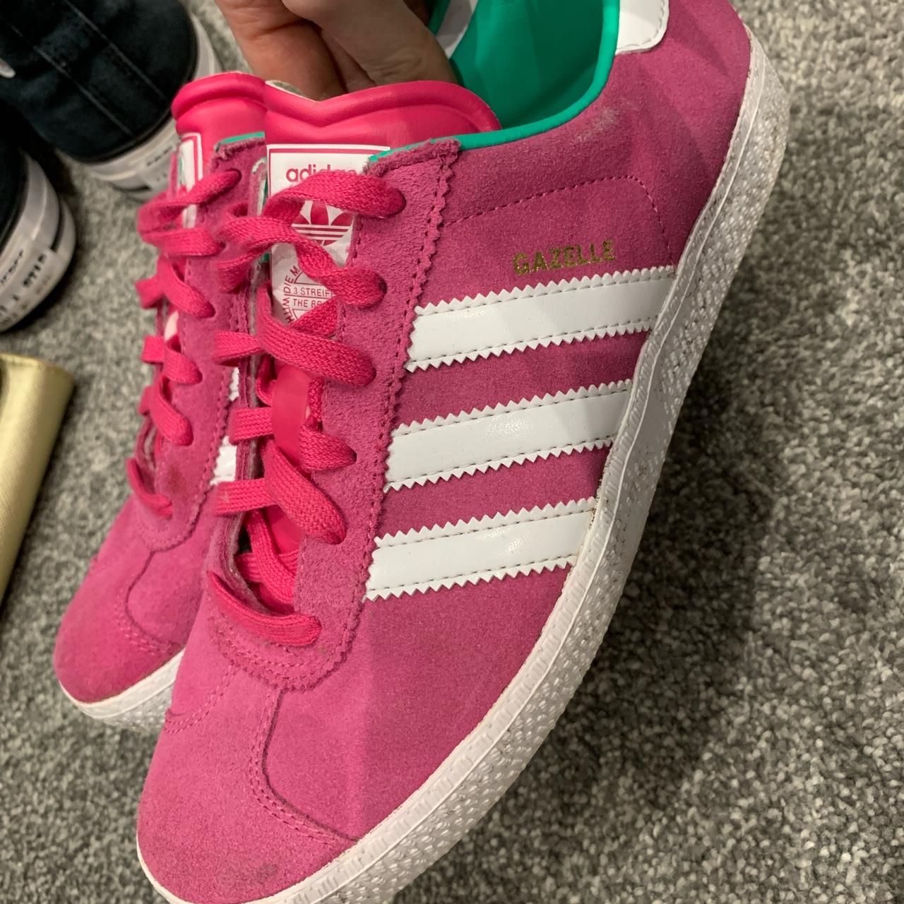 Pink and green Adidas gazelles Size uk 4 Very good... Depop