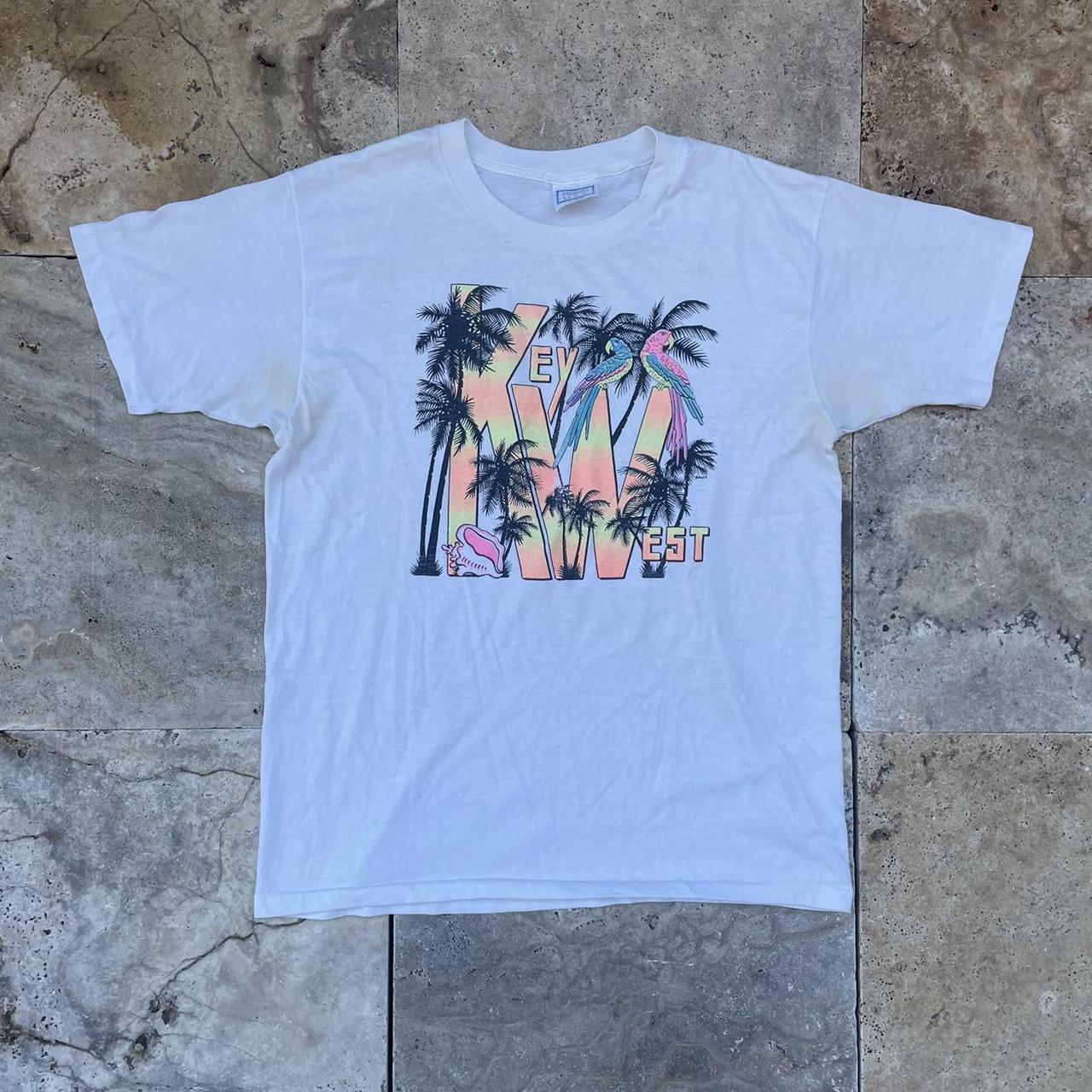 90s single stitch white tropical Key West T-shirt... - Depop