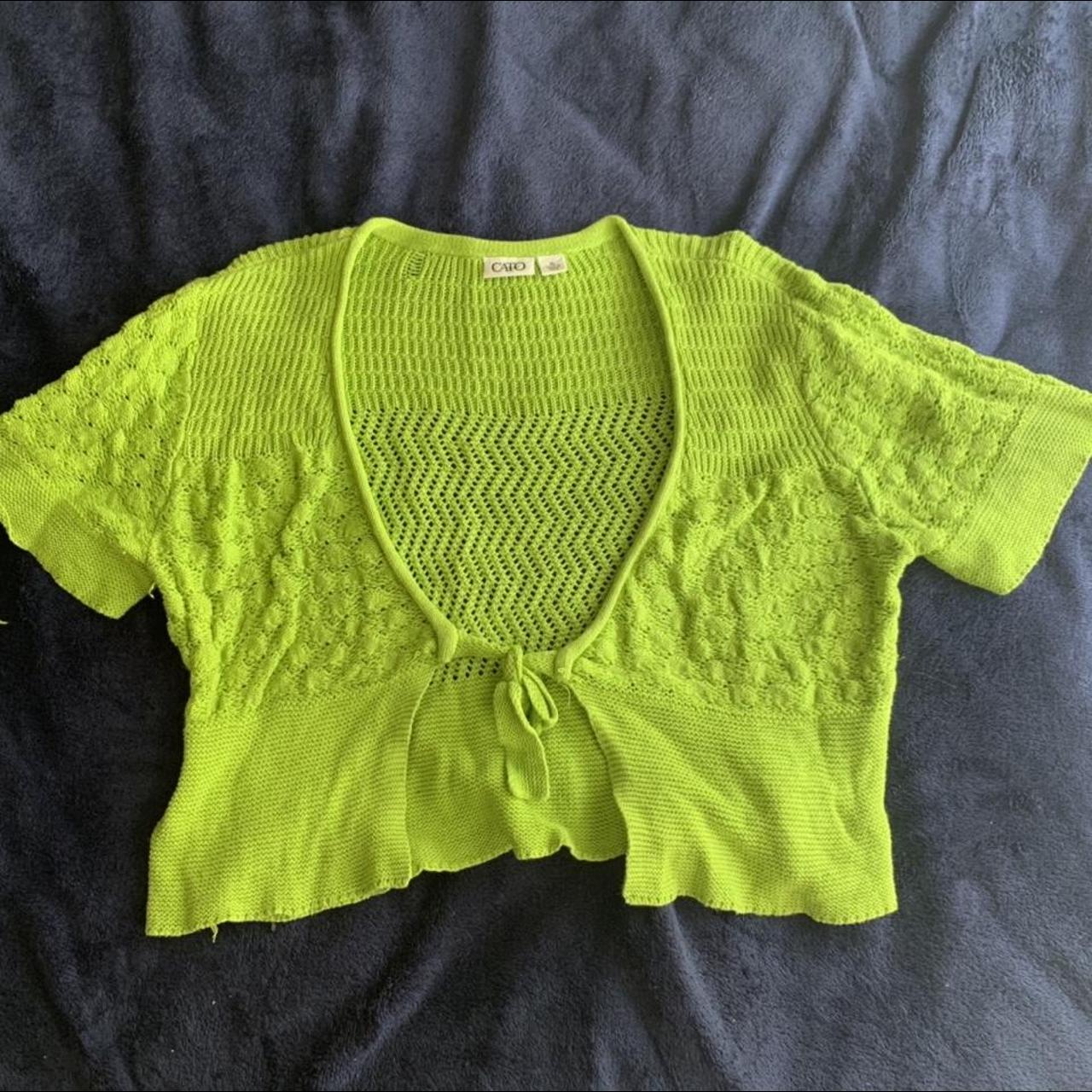 the cutest 2000’s lime green knit wrap top with... Depop