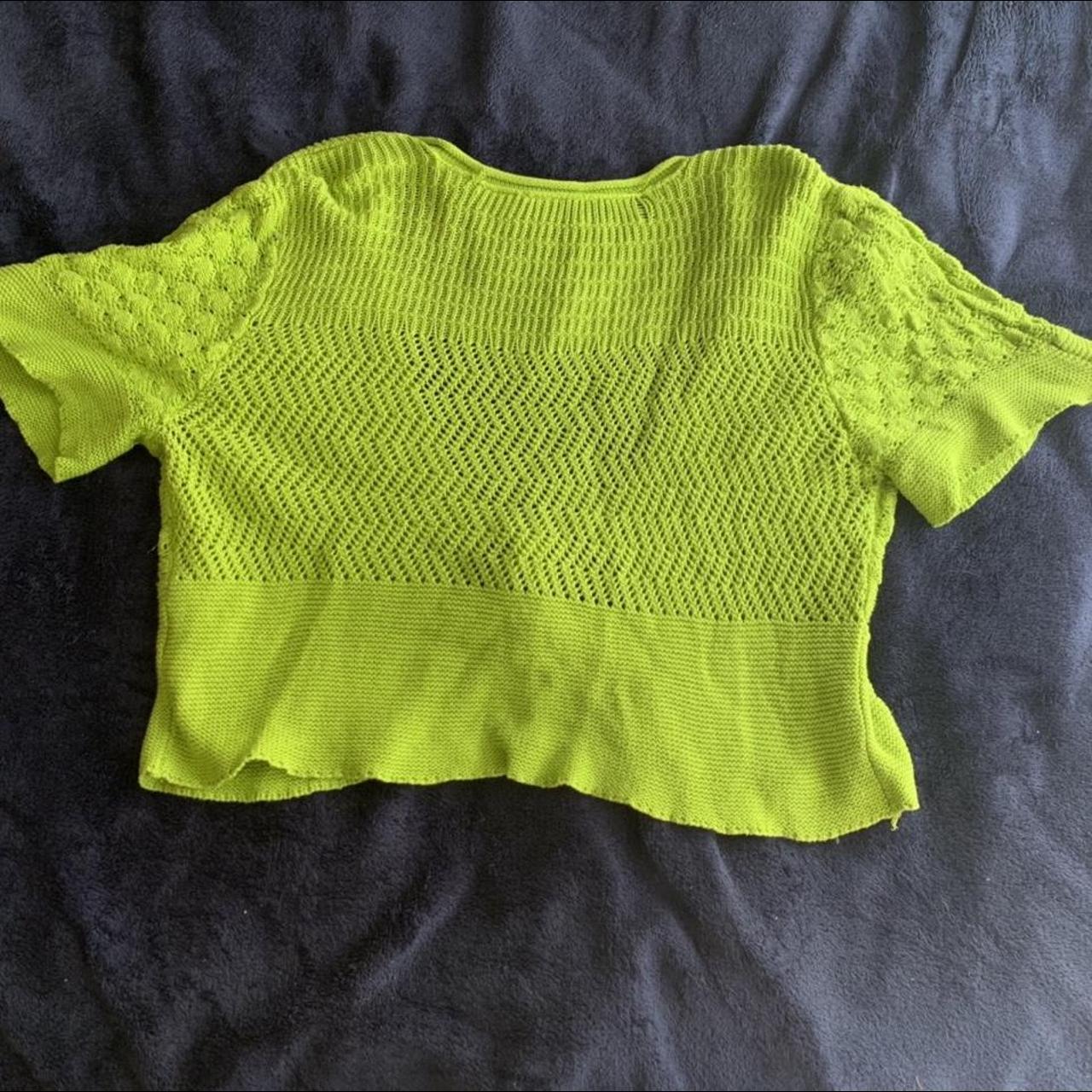 the cutest 2000’s lime green knit wrap top with... Depop
