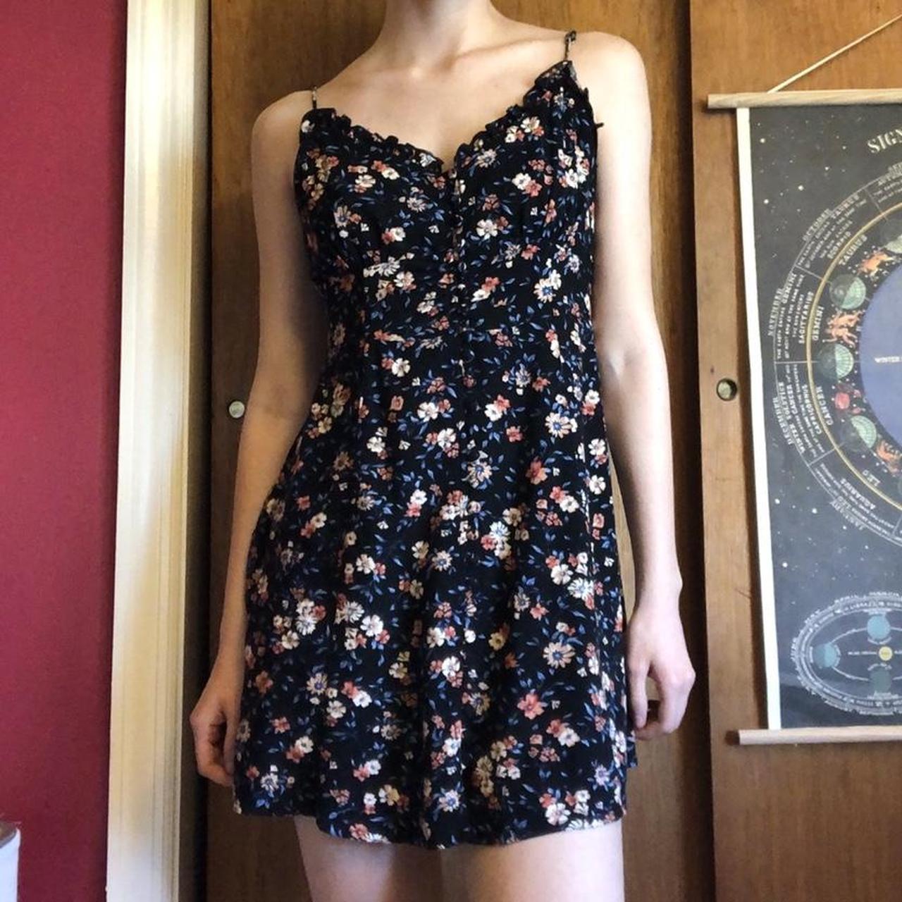 Black mini dress 💐 Floral mini dress from a SoCal... - Depop