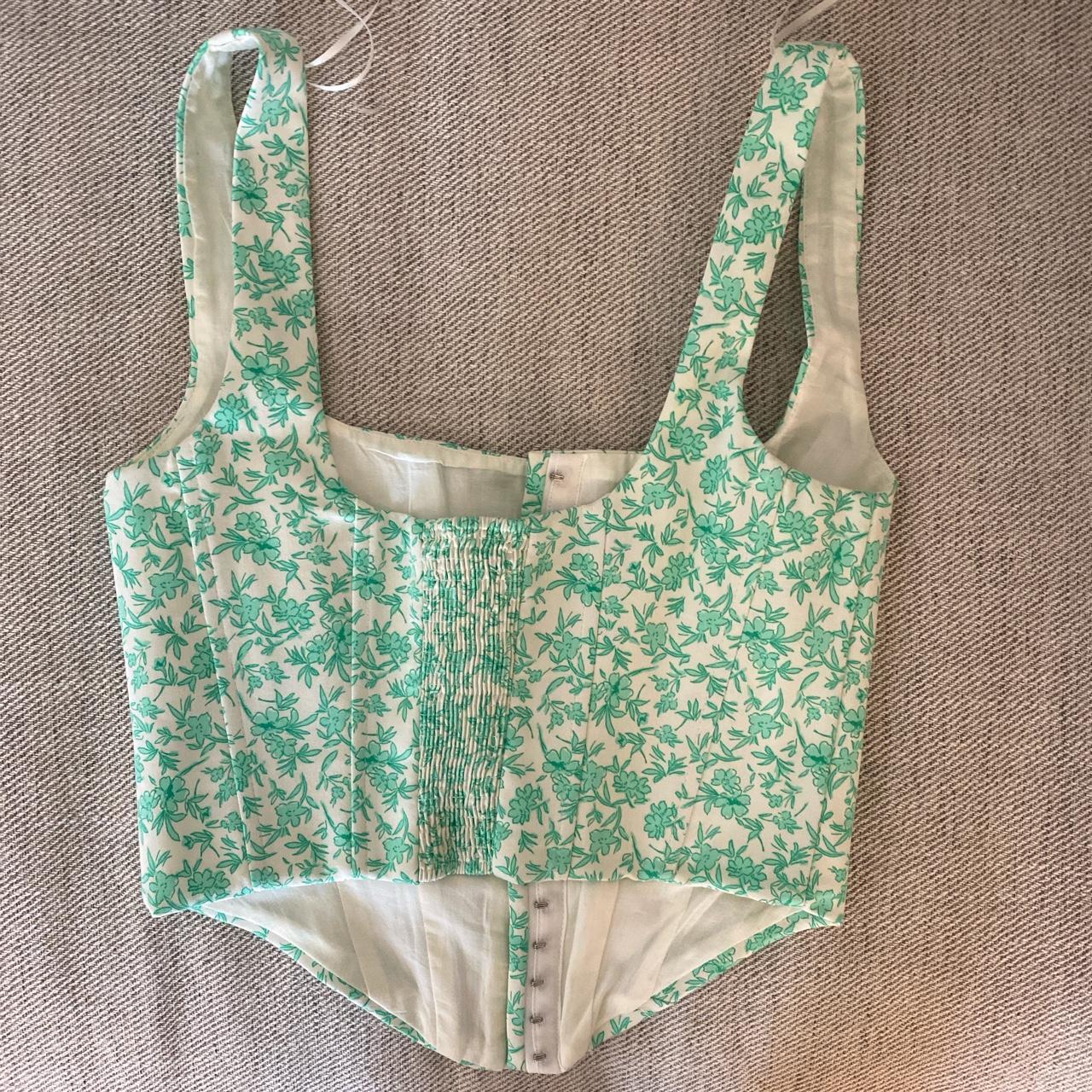 Zara floral corset style top. green and purple and - Depop