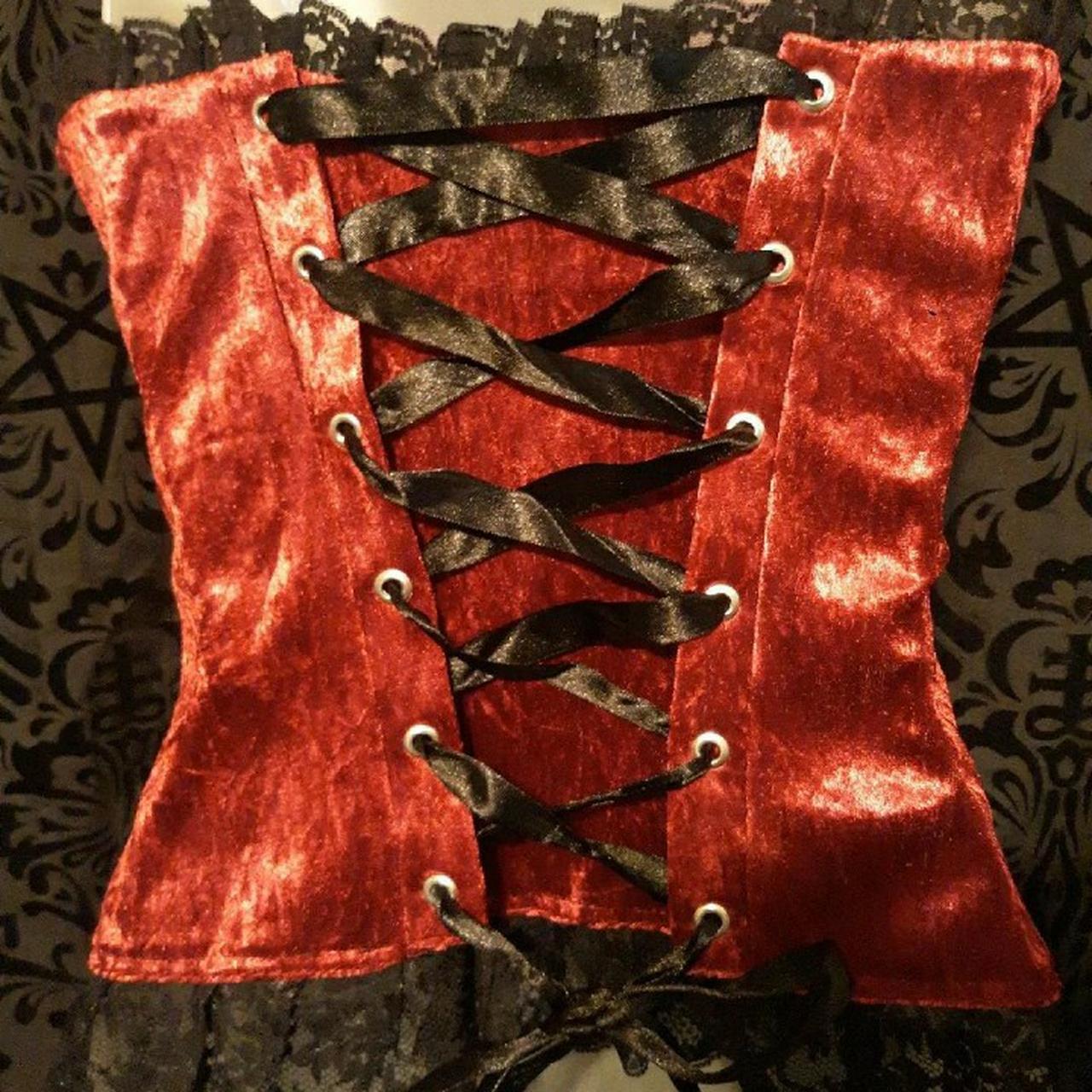 ULTRA RARE DISCONTINUED RED VELVET LACE UP CORSET... - Depop