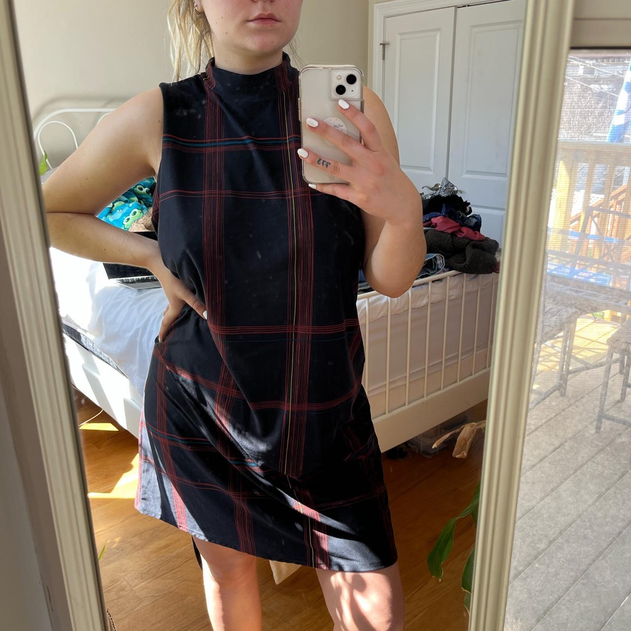 mock neck plaid dress