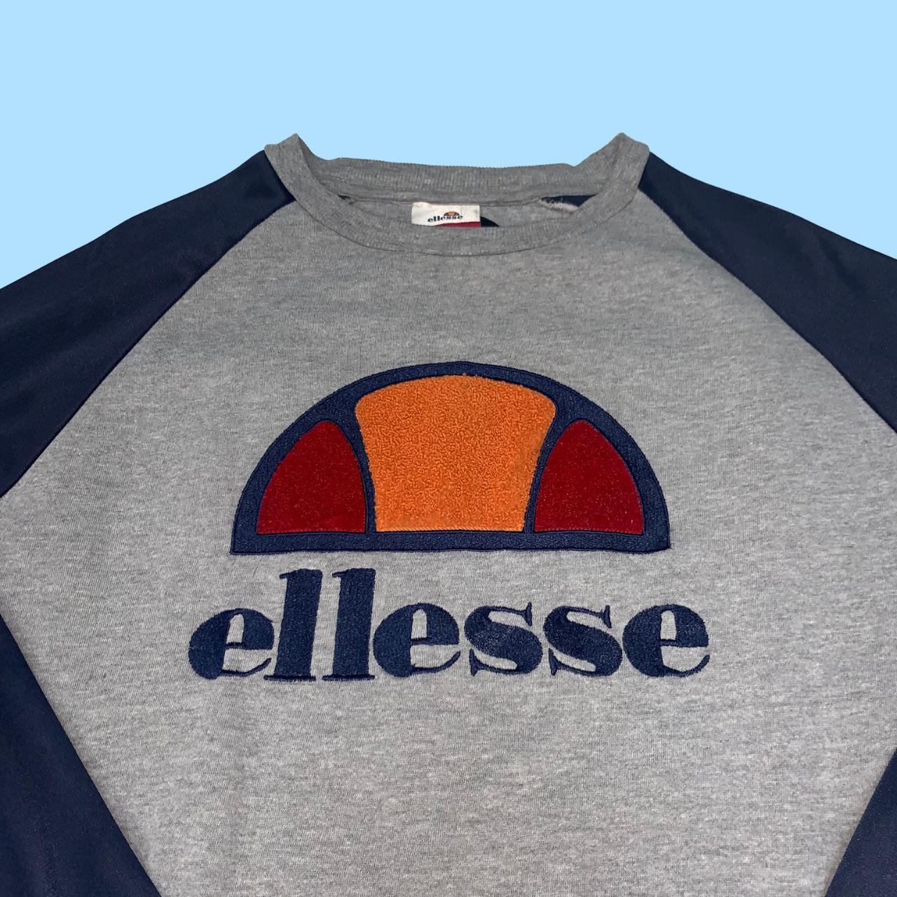 Ellesse Men's Grey and Navy Sweatshirt with Spellout... - Depop