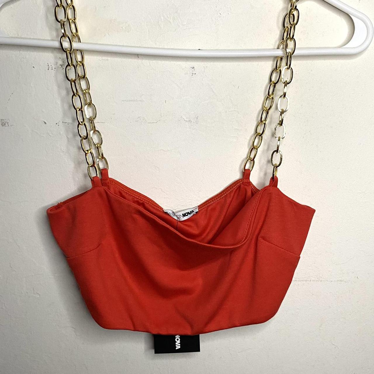 Prettylittlething Gold chain bra Never worn - Depop