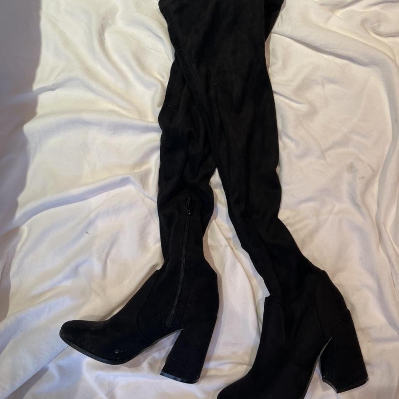 Black suede over the knee heeled boots Super... - Depop