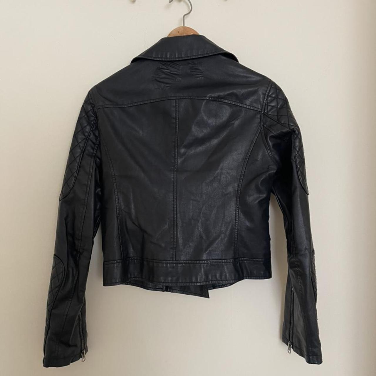 Black faux leather topshop jacket Great condition,... - Depop