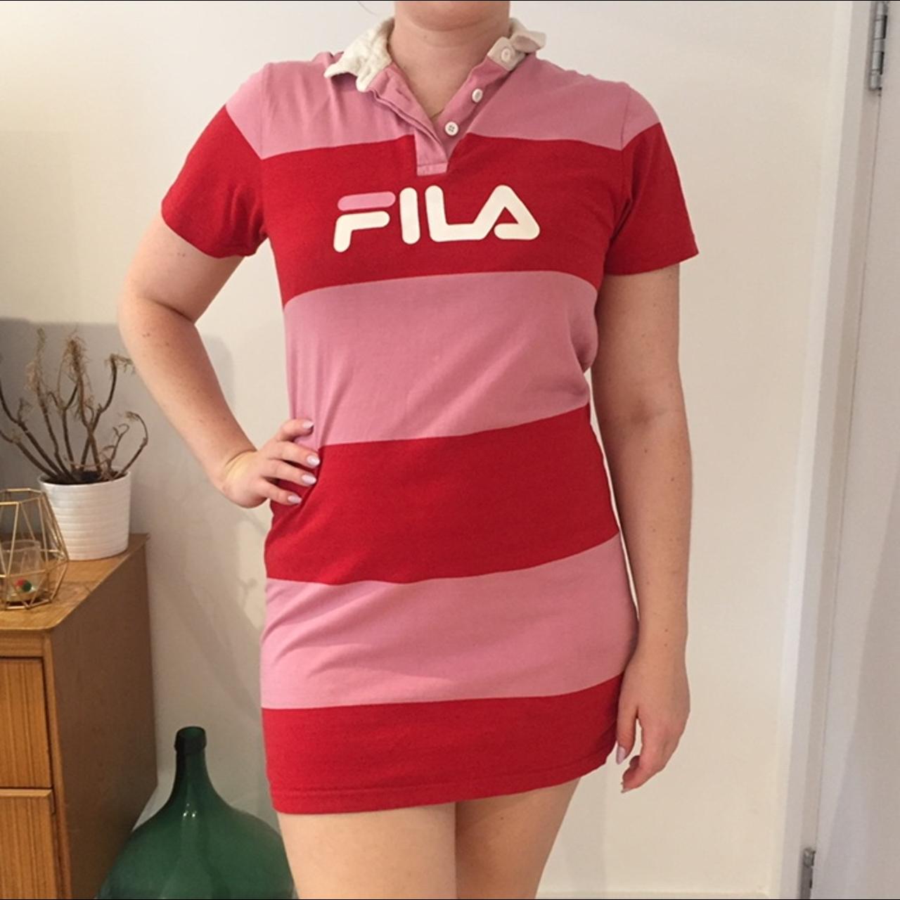 Pink and red FILA polo shirt dress. Super cute Depop