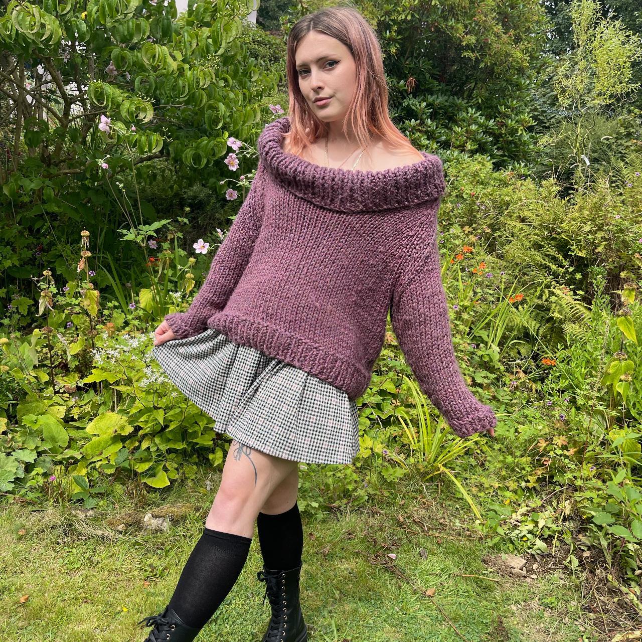 Vintage 90s Chunky Knit Over the Shoulder Jumper ,... - Depop