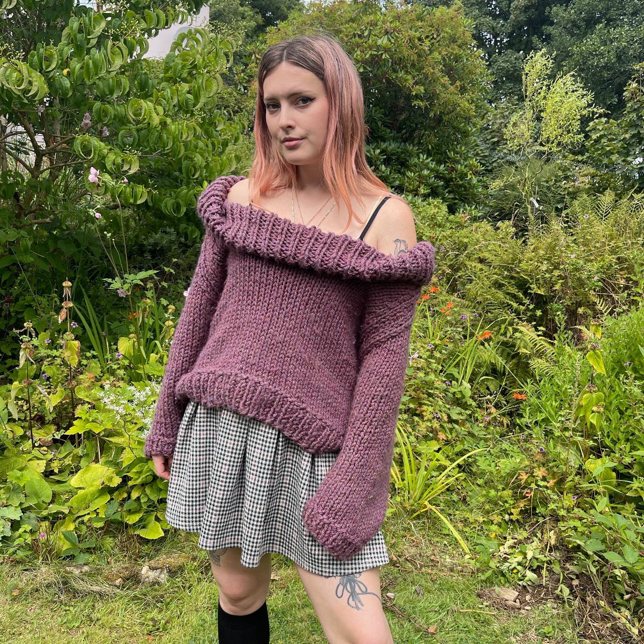 Vintage 90s Chunky Knit Over the Shoulder Jumper ,... - Depop