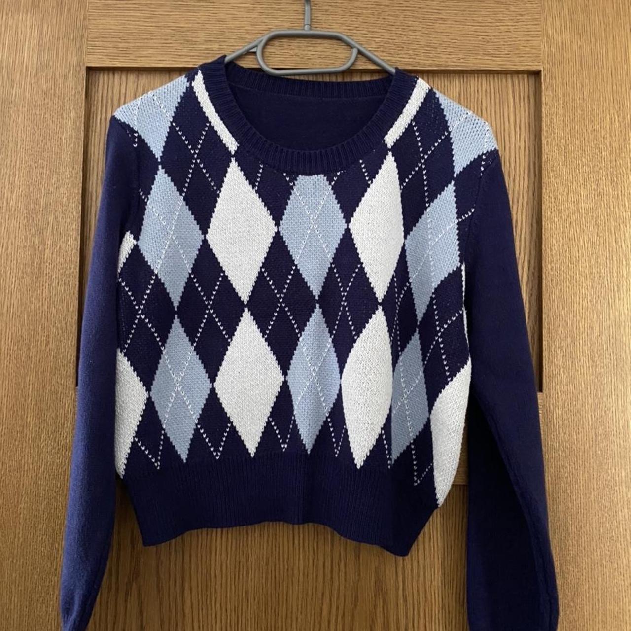 shein plaid blue and white sweater - worn once -... - Depop