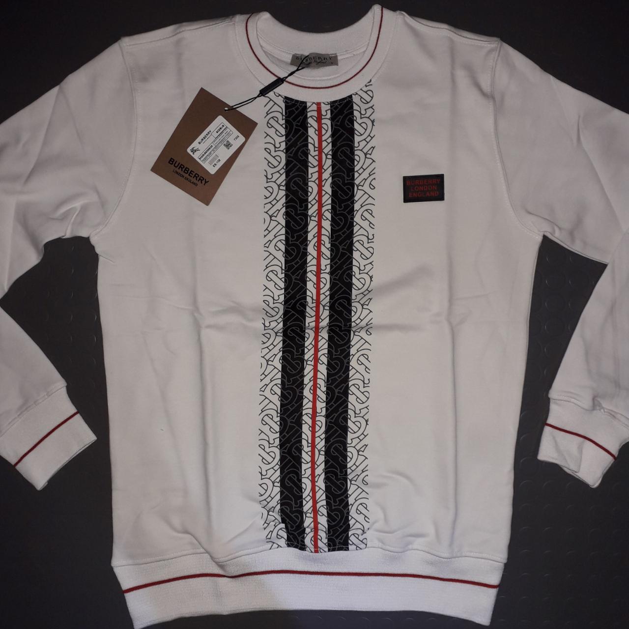 Burberry★White Cotton Black Striped Tape Print Sweatshirt Burberry☆White Cotton Black Striped Tape Print Sweatshirt