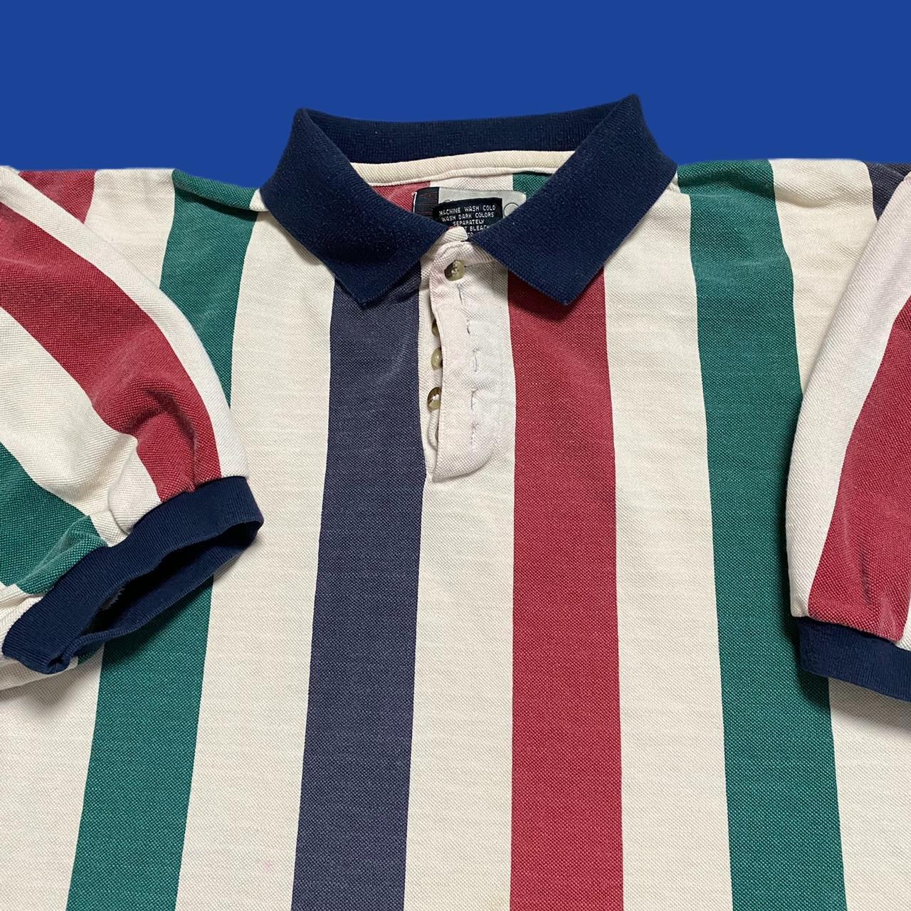 vintage striped polo shirt condition: has red... - Depop