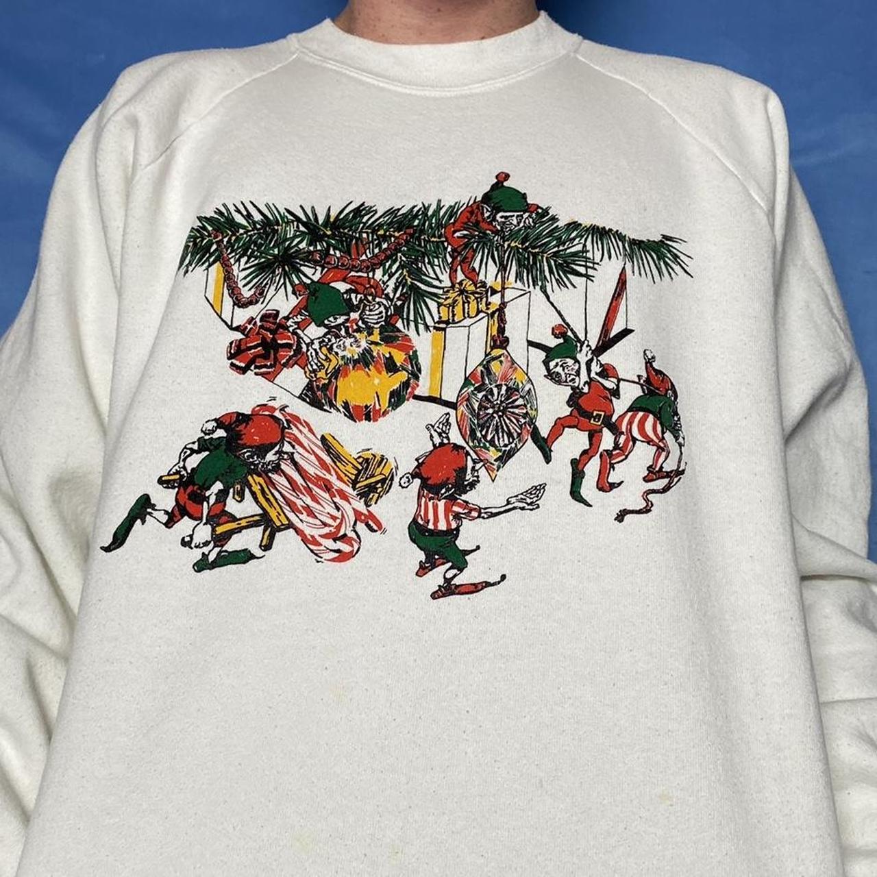 vintage christmas art sweatshirt , elves holiday