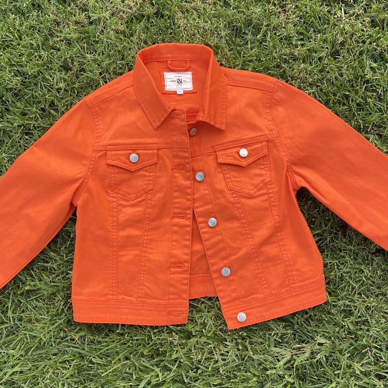 orange cropped denim jacket