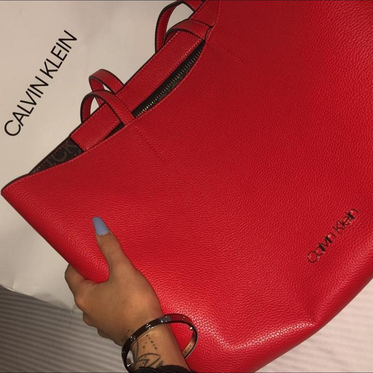CALVIN KLEIN RED LEATHER CROSSBODY PURSE this - Depop