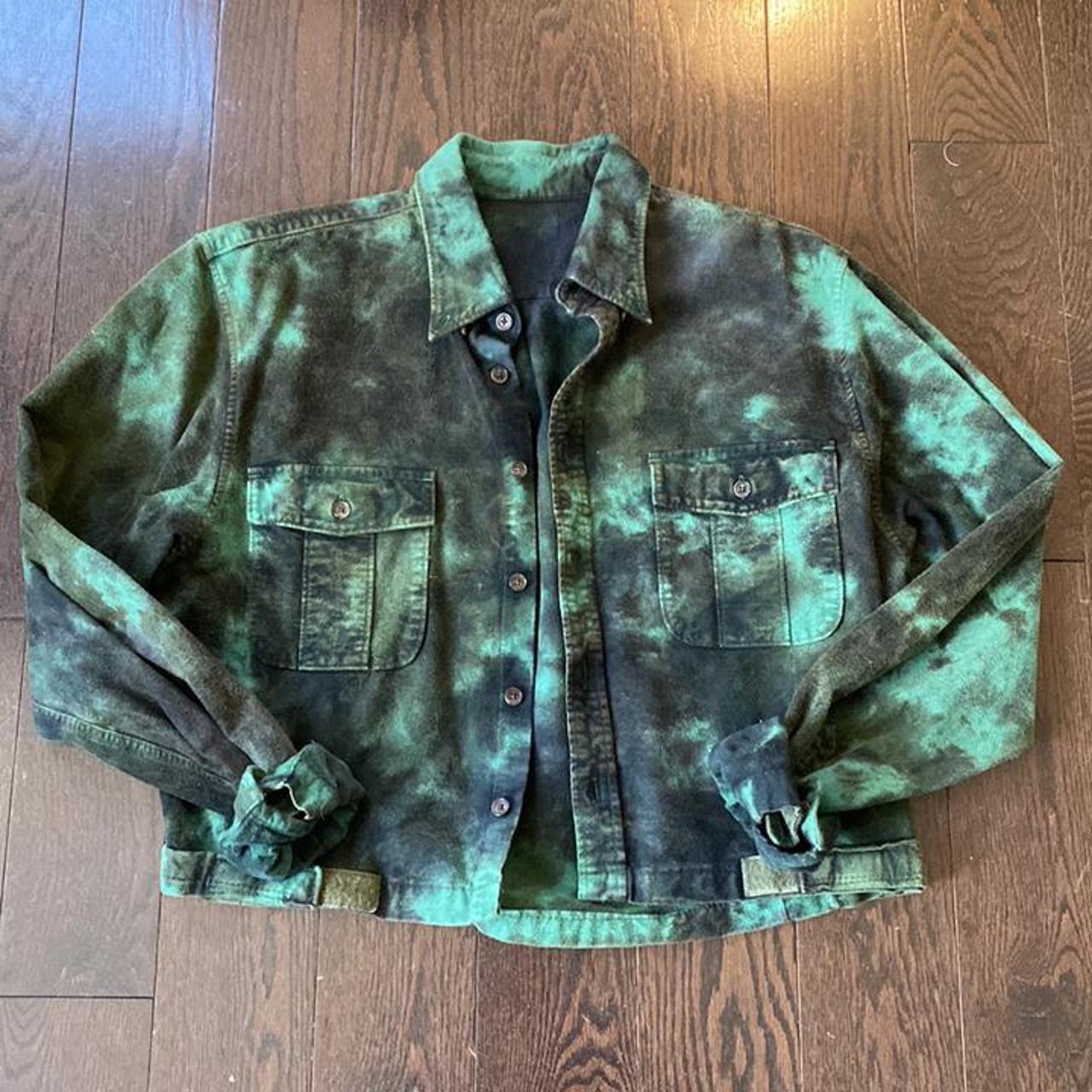 Green and Black Tie Dye Flannel Shirt Jacket.... - Depop