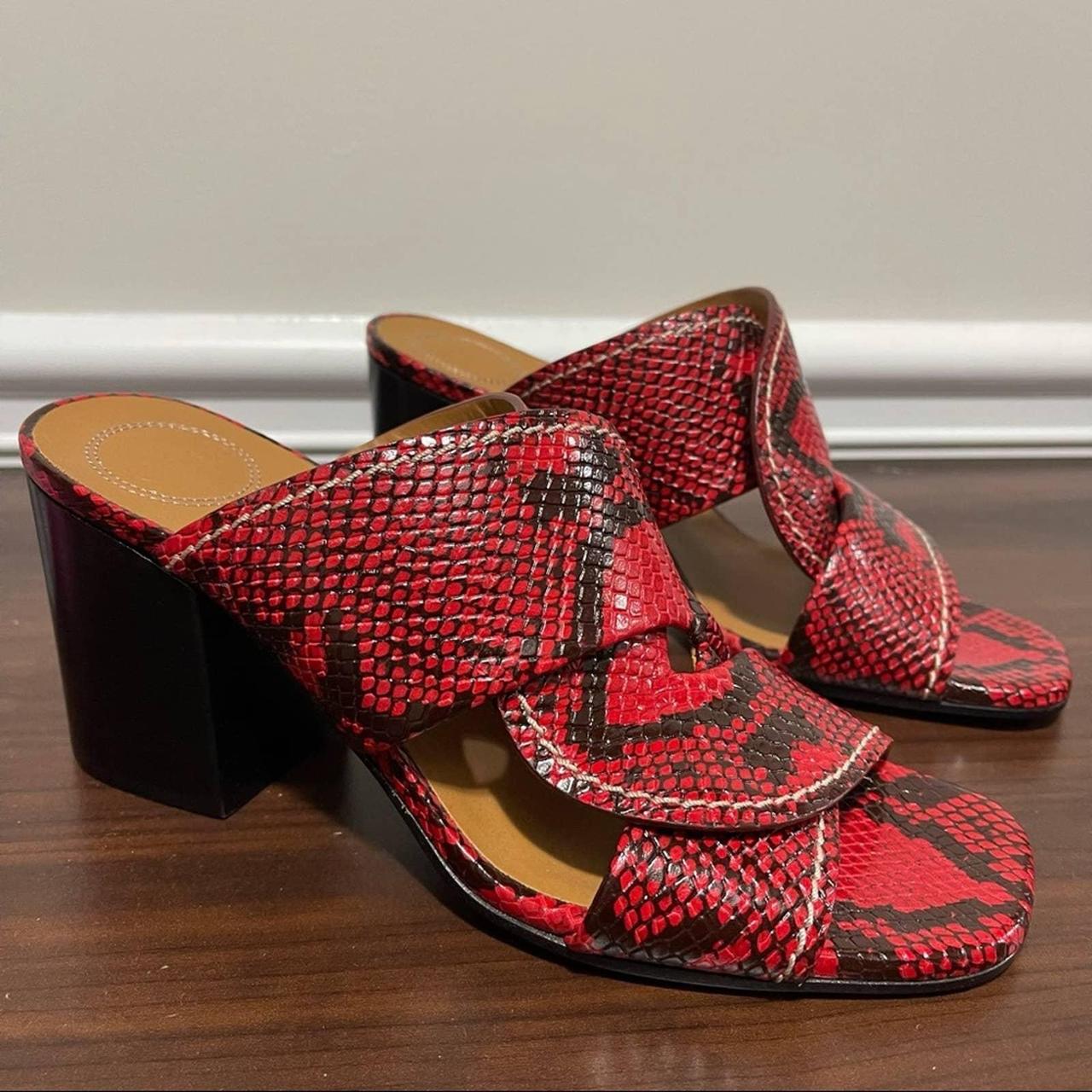 red snakeskin mules