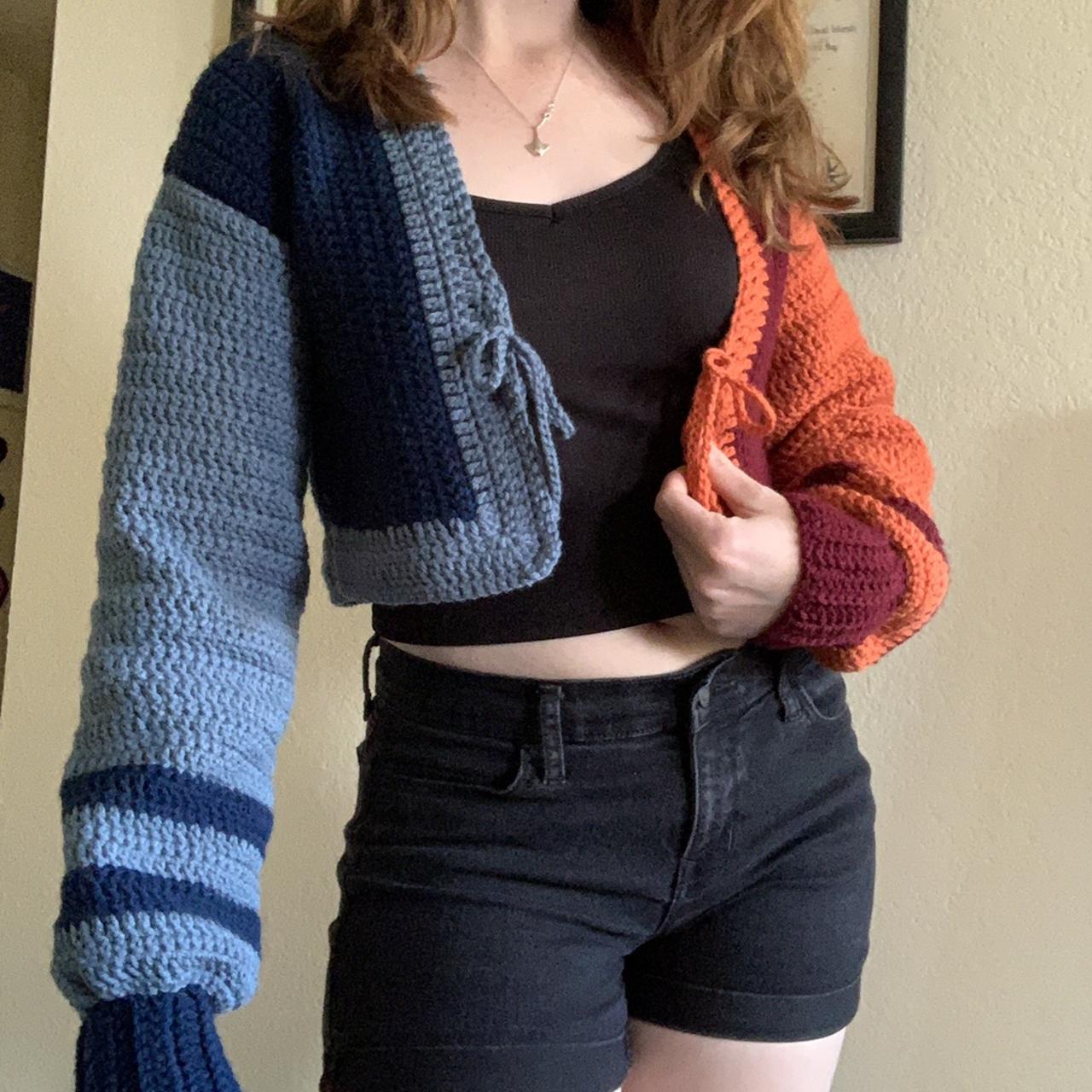 Women's Orange and Blue Cardigan Depop