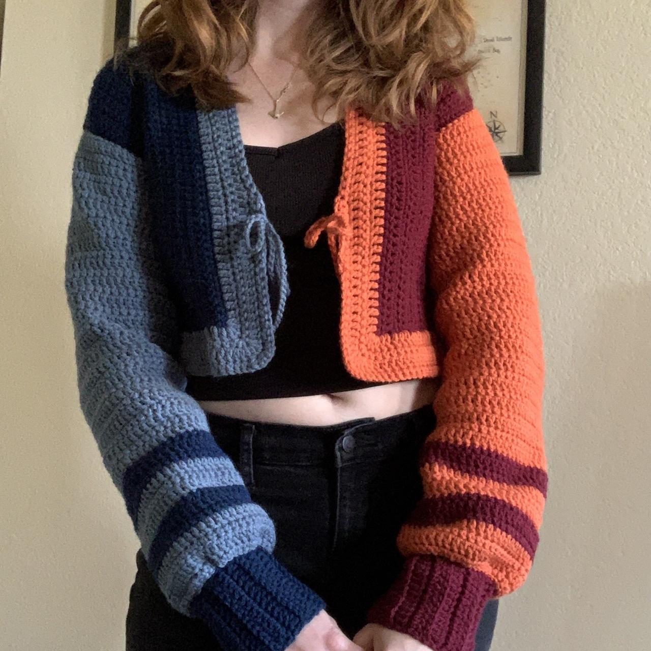 Women's Orange and Blue Cardigan Depop