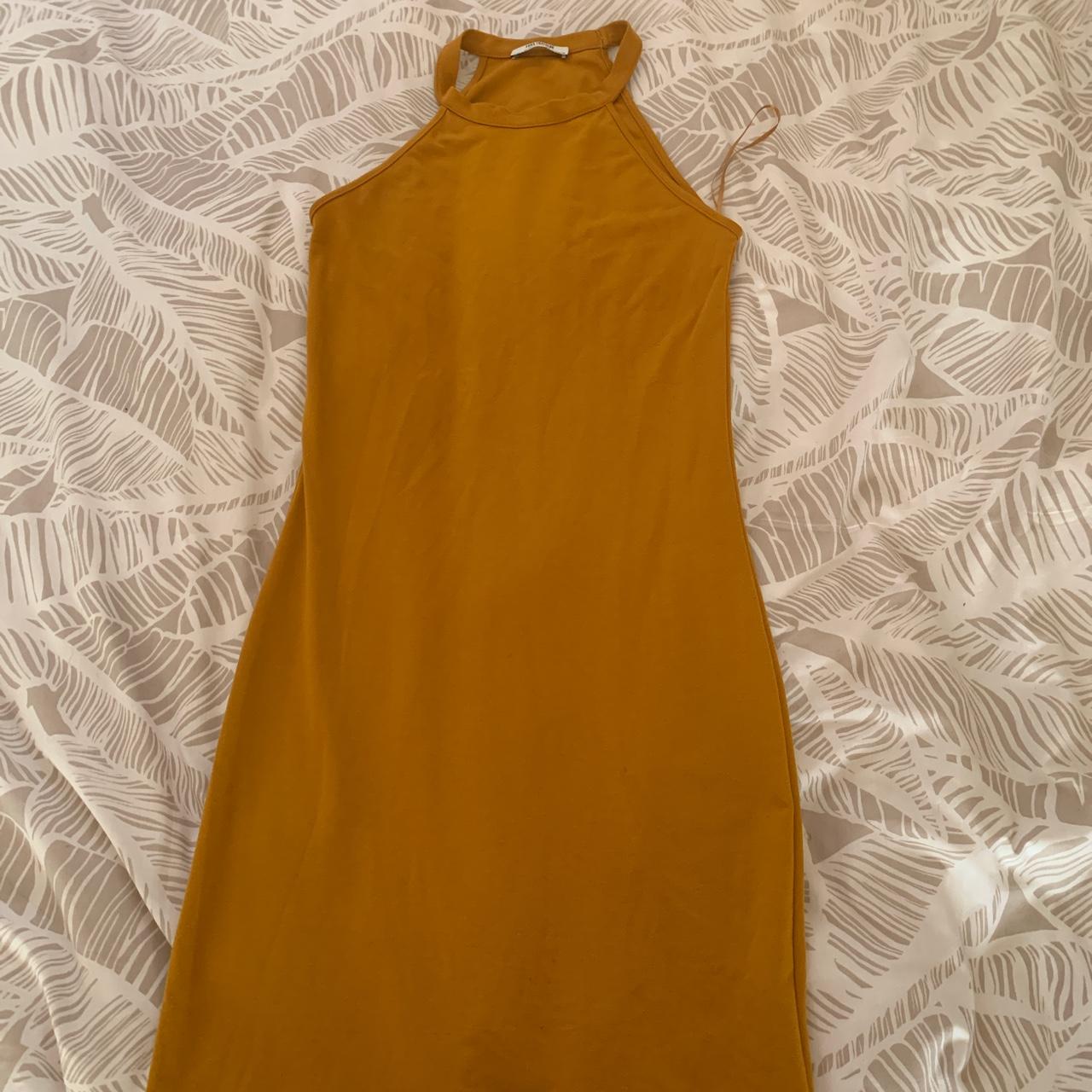 Zara Mustard Halterneck Summer Dress Bodycon Midi... Depop