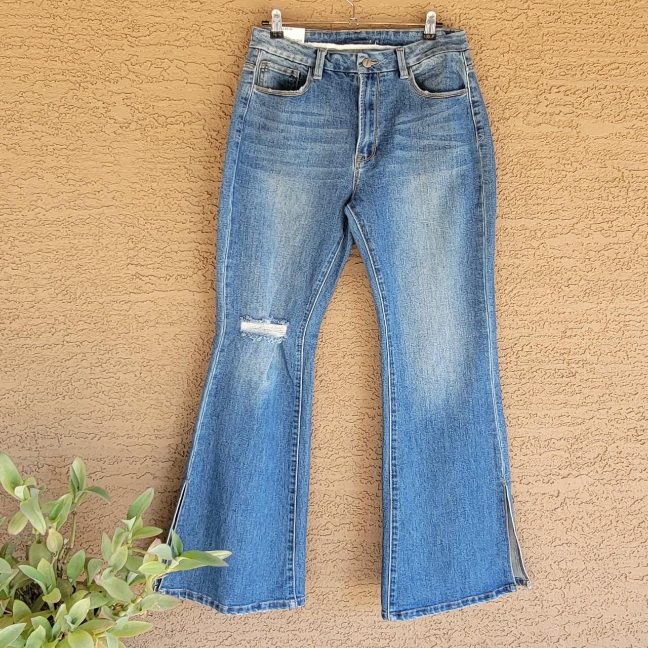 High Rise Split Wide Flare Leg Denim Jeans. New... - Depop