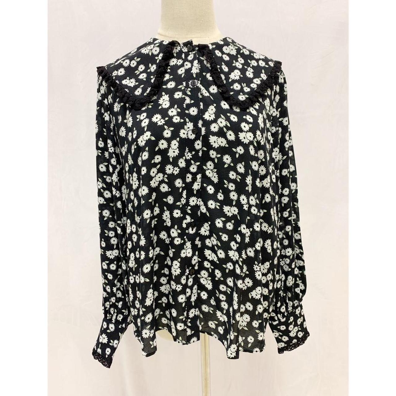 Rixo Women's Black and White Blouse | Depop