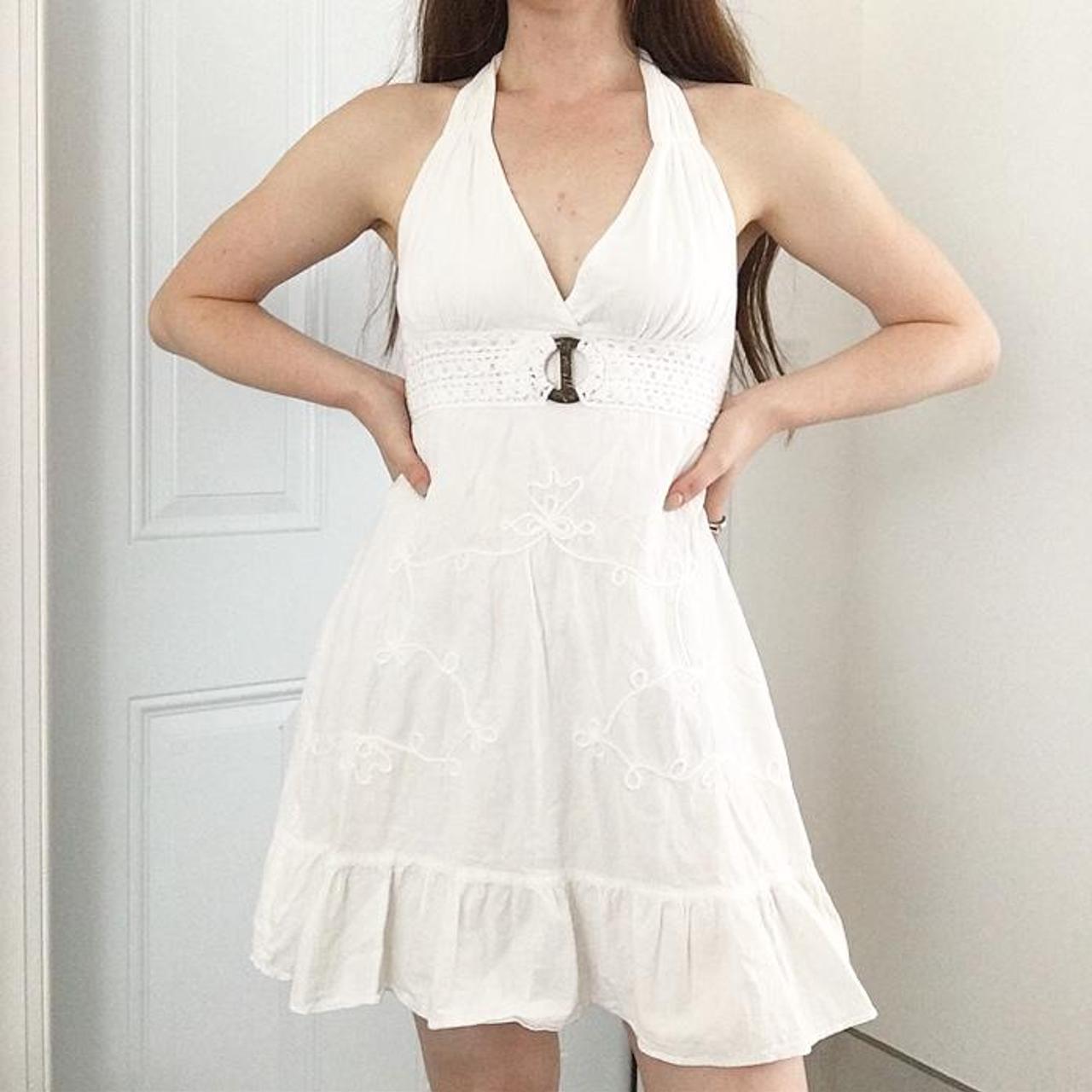Vintage y2k cotton halter dress vintage white... Depop