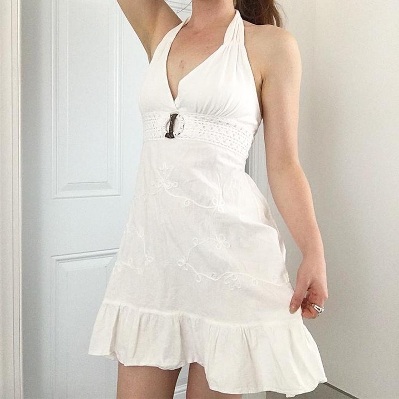 Vintage y2k cotton halter dress vintage white... Depop