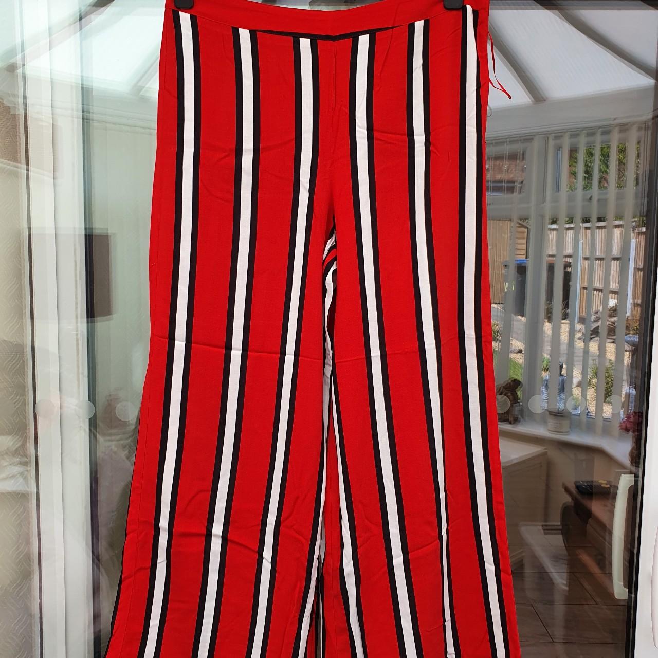 Tu Womens Grey And White Stripe Cropped Wide Leg Elastic Waist Trousers  Size 12 | eBay
