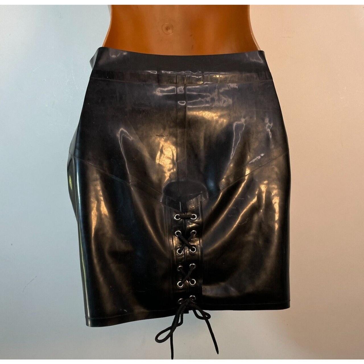 Bondinage Black Latex Lace-Up Mini Skirt Goth Sexy... - Depop