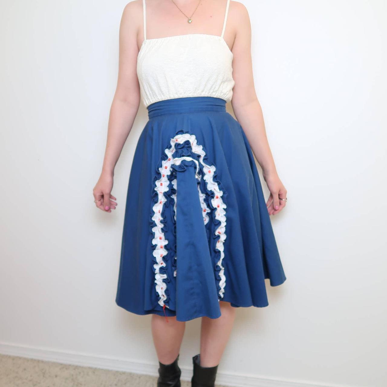 Vintage 70s navy blue full prairie skirt with Depop
