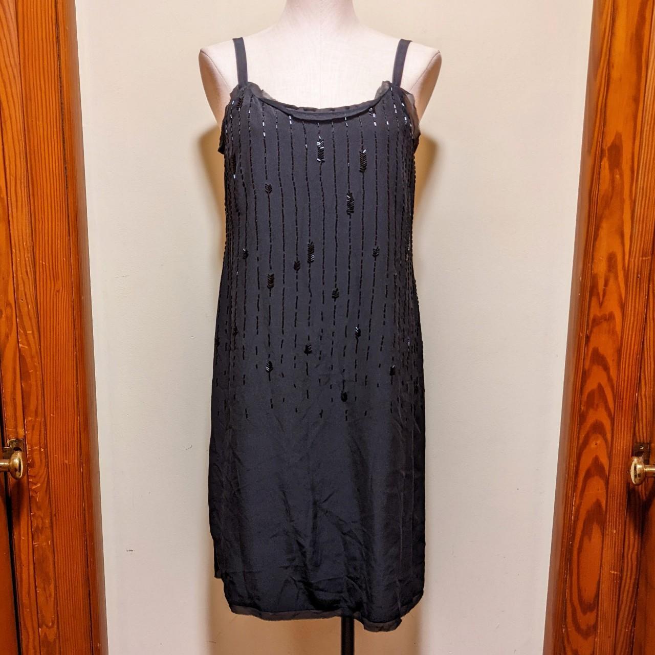 Eileen deals Fisher black silk crepe hand beaded dress new with tags