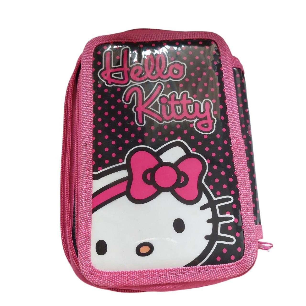 HELLO KITTY PENCIL CASE BLACK AND PINK PRINT 2 ZIP... - Depop