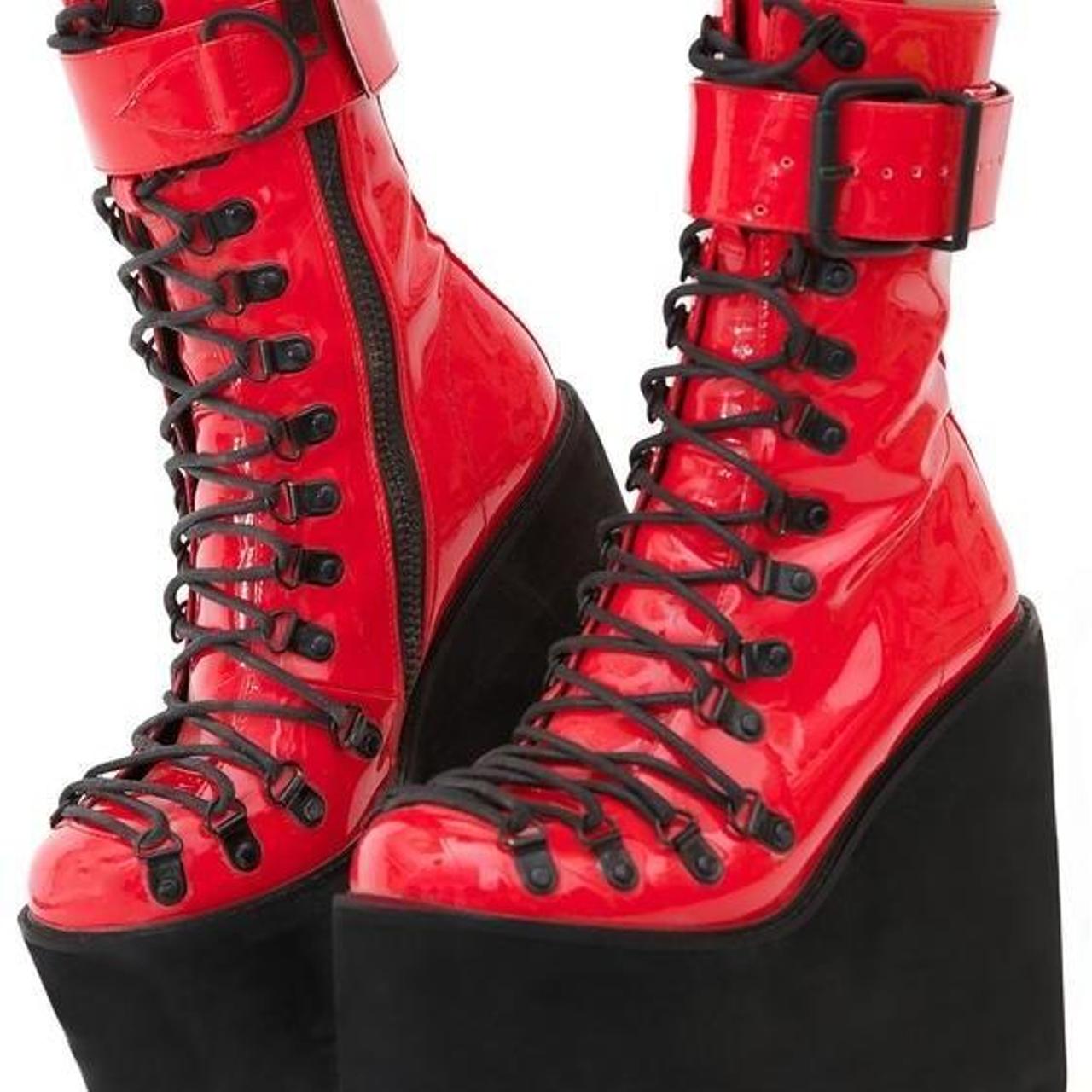 Dolls Kill Women's Red Boots Depop